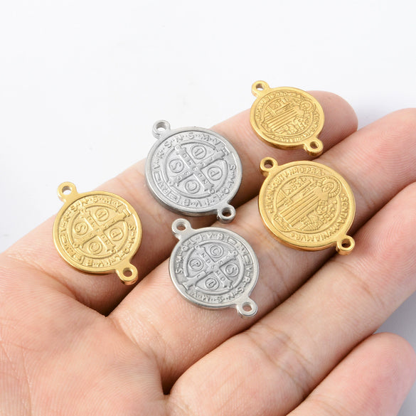 Stainless Steel Round Cross Double Hole Oil Pressure Diy Pendant For Bracelet Necklace Accessories Electroplated