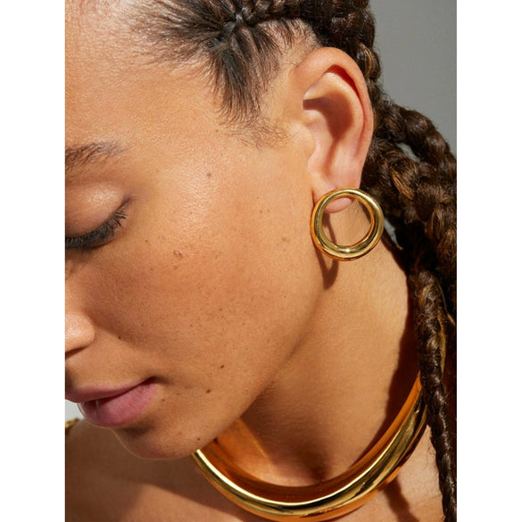 Stainless Steel Round Cut Out Electroplated Women's Earrings
