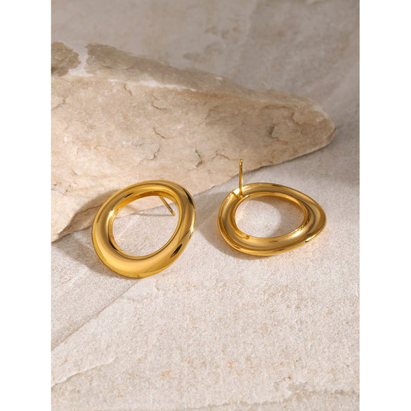 Stainless Steel Round Cut Out Electroplated Women's Earrings