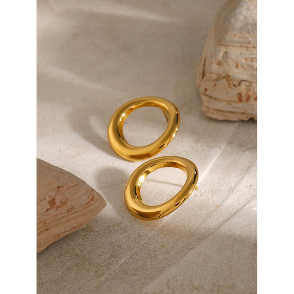 Stainless Steel Round Cut Out Electroplated Women's Earrings