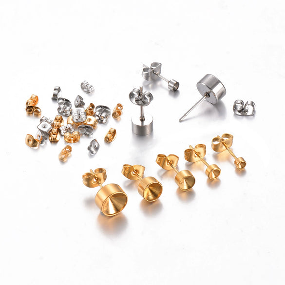 Stainless Steel Round Diamond Earrings Set With Electroplating Treatment Jewelry Accessories