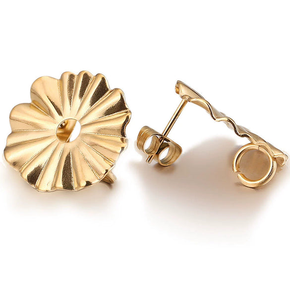 Stainless Steel Round Ear Studs Accessories Handmade Vacuum Gold Plated Earrings