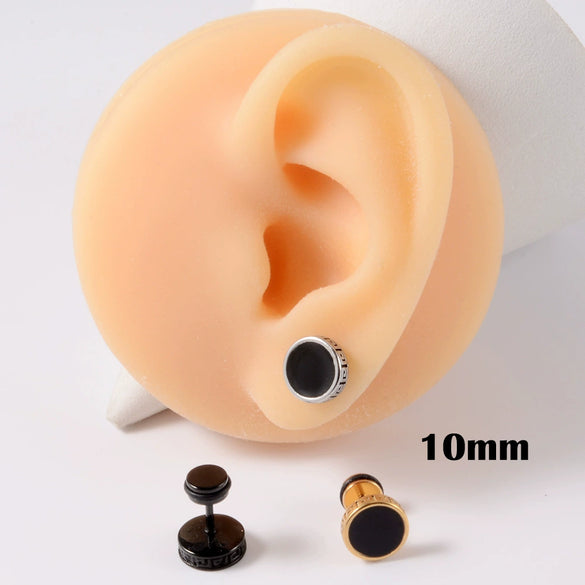 Stainless Steel Round Ear Studs With Oil Drop Bag Drill Electroplated For Piercing