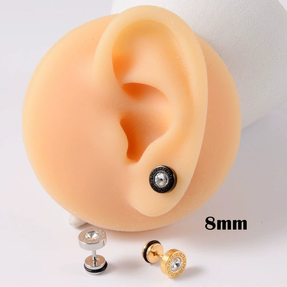 Stainless Steel Round Ear Studs With Oil Drop Bag Drill Electroplated For Piercing
