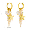 Stainless Steel Round Earrings With Seaside Vacation Style Contrasting Color Conch Starfish Pearl Pendant And Star Pattern
