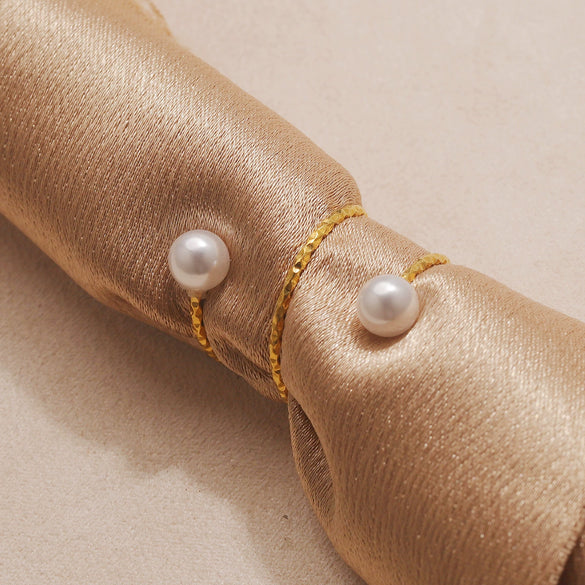 Stainless Steel Round Flower Bead Ring Vacuum Plated Diy Pearl Opening Ring Holder