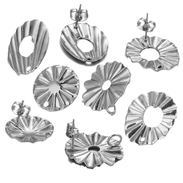 Stainless Steel Round Flower Stud Earrings With Fish Pattern And Electroplating Process Diy Jewelry Making Supplies