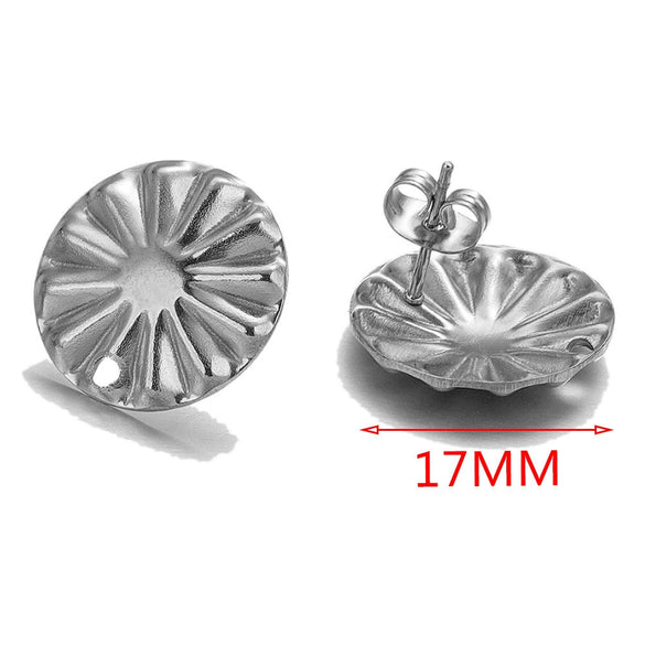 Stainless Steel Round Flower Stud Earrings With Fish Pattern And Electroplating Process Diy Jewelry Making Supplies
