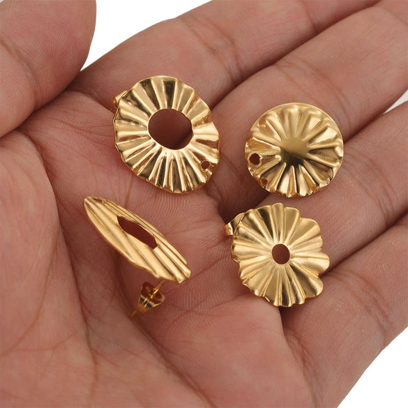 Stainless Steel Round Flower Stud Earrings With Fish Pattern And Electroplating Process Diy Jewelry Making Supplies
