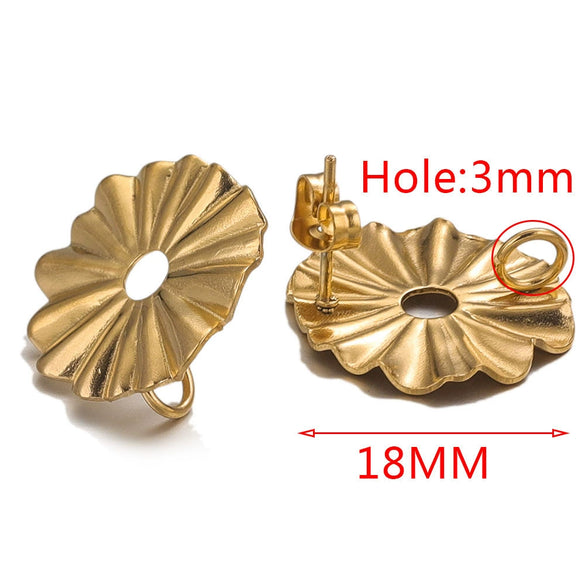 Stainless Steel Round Flower Stud Earrings With Fish Pattern And Electroplating Process Diy Jewelry Making Supplies