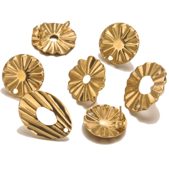 Stainless Steel Round Flower Stud Earrings With Fish Pattern And Electroplating Process Diy Jewelry Making Supplies