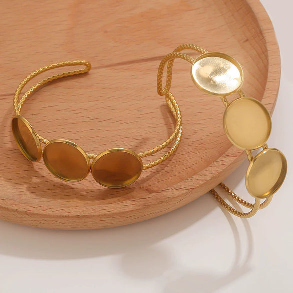 Stainless Steel Round Gemstone Bracelet 18K Gold Vacuum Plated Diy Jewelry Accessory