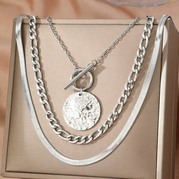 Stainless Steel Round Geometric Pendant Necklace With Oshaped Chain And Electroplated Finish Fashion Jewelry For Men And Women