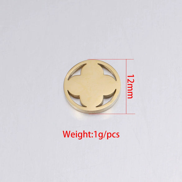 Stainless Steel Round Hollow Four Leaf Clover Jewelry Accessories Pendant Electroplated
