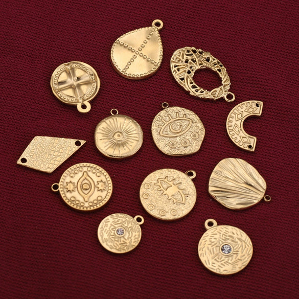 Stainless Steel Round Irregular Pendant Jewelry Accessories With Fish Pattern Diy Handmade Electroplated Cartoon And Animal Style