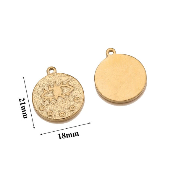 Stainless Steel Round Irregular Pendant Jewelry Accessories With Fish Pattern Diy Handmade Electroplated Cartoon And Animal Style