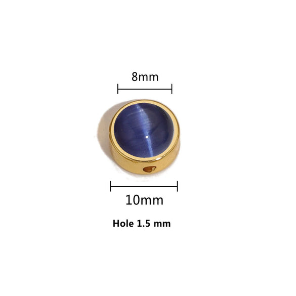 Stainless Steel Round Loose Beads Diy Jewelry Accessories With Cat's Eye Stone And Electroplating Treatment