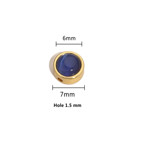 Stainless Steel Round Loose Beads Diy Jewelry Accessories With Cat's Eye Stone And Electroplating Treatment
