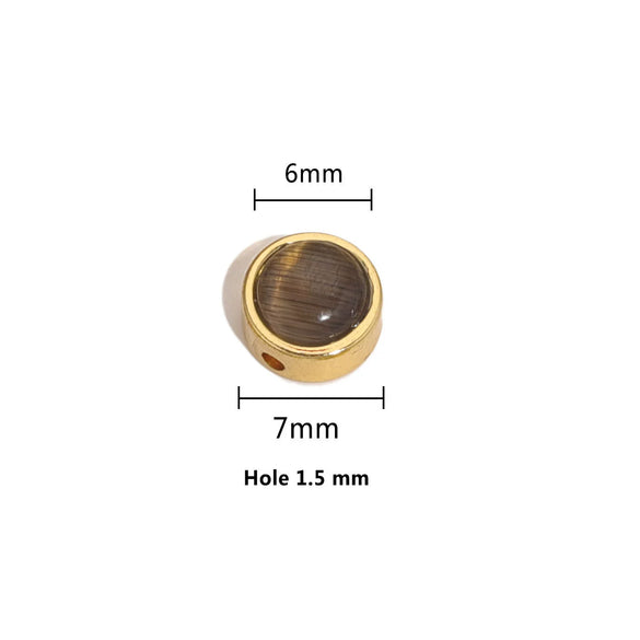 Stainless Steel Round Loose Beads Diy Jewelry Accessories With Cat's Eye Stone And Electroplating Treatment