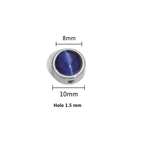 Stainless Steel Round Loose Beads Diy Jewelry Accessories With Cat's Eye Stone And Electroplating Treatment
