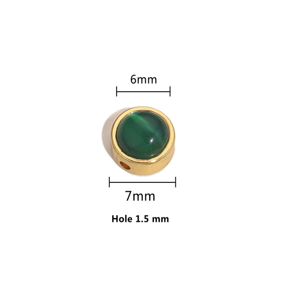 Stainless Steel Round Loose Beads Diy Jewelry Accessories With Cat's Eye Stone And Electroplating Treatment