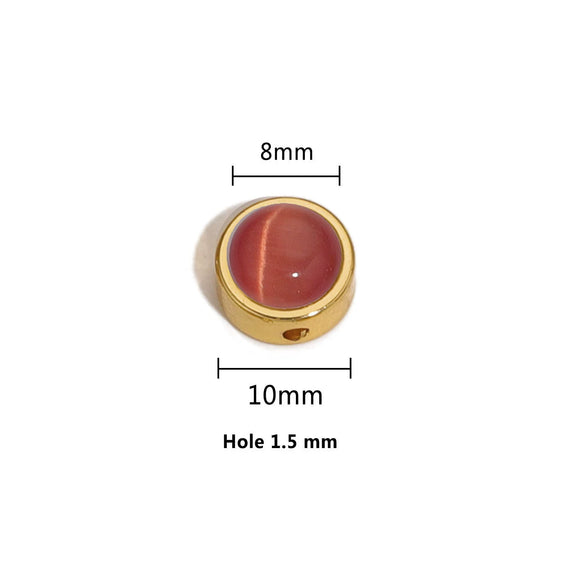 Stainless Steel Round Loose Beads Diy Jewelry Accessories With Cat's Eye Stone And Electroplating Treatment