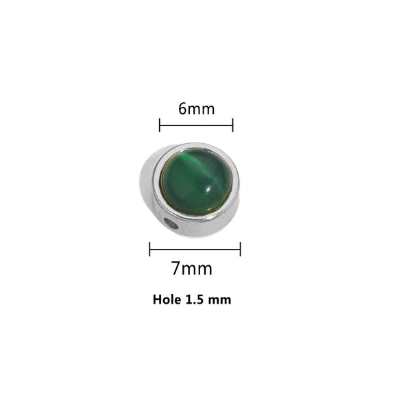 Stainless Steel Round Loose Beads Diy Jewelry Accessories With Cat's Eye Stone And Electroplating Treatment