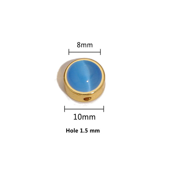 Stainless Steel Round Loose Beads Diy Jewelry Accessories With Cat's Eye Stone And Electroplating Treatment