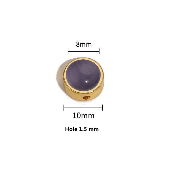 Stainless Steel Round Loose Beads Diy Jewelry Accessories With Cat's Eye Stone And Electroplating Treatment