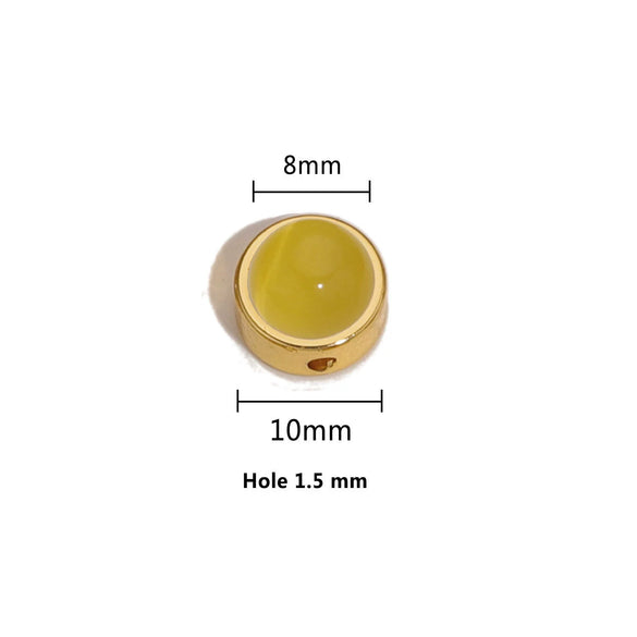 Stainless Steel Round Loose Beads Diy Jewelry Accessories With Cat's Eye Stone And Electroplating Treatment