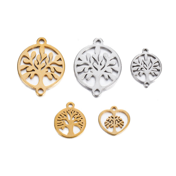 Stainless Steel Round Love Tree Pendant Bracelet Necklace Electroplating Accessories