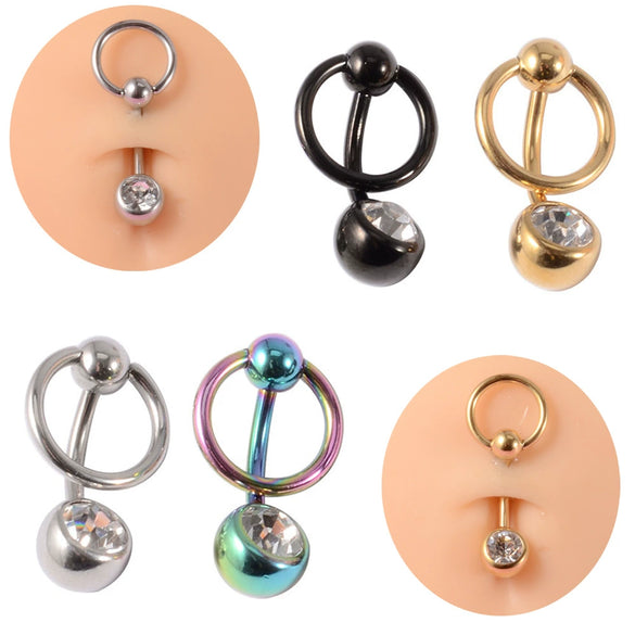 Stainless Steel Round Navel Ring With Electroplating Treatment Unisex Style
