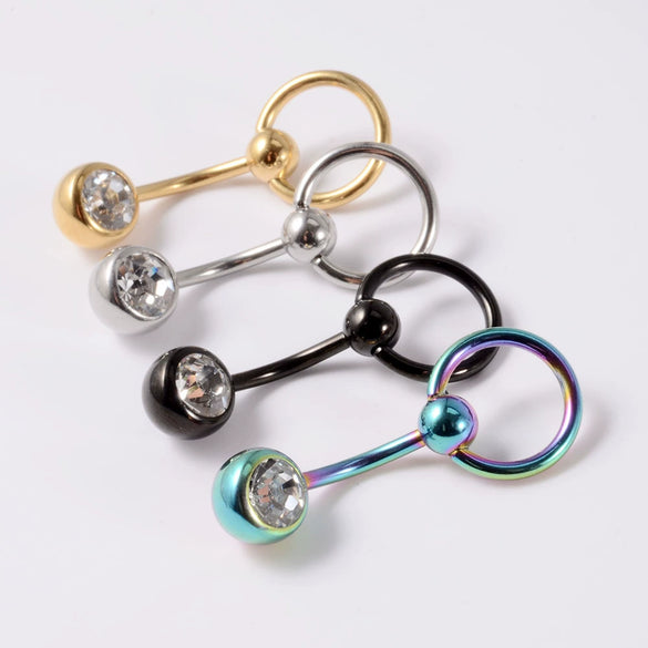 Stainless Steel Round Navel Ring With Electroplating Treatment Unisex Style