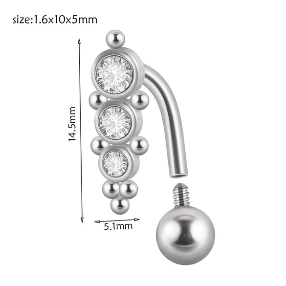 Stainless Steel Round Navel Ring With Welding Ball And Curved Rod Electroplating Style Unisex