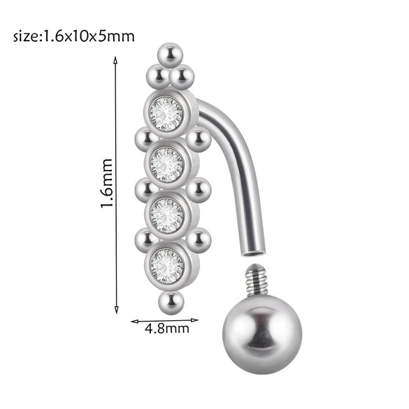 Stainless Steel Round Navel Ring With Welding Ball And Curved Rod Electroplating Style Unisex