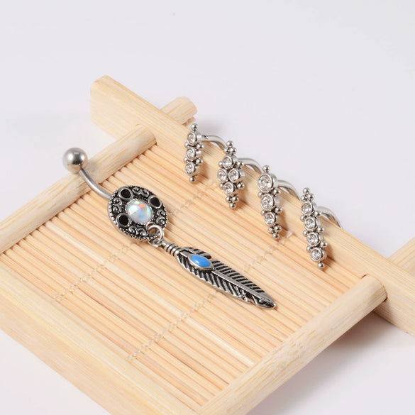 Stainless Steel Round Navel Ring With Welding Ball And Curved Rod Electroplating Style Unisex