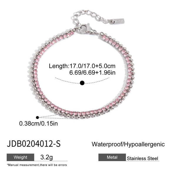 Stainless Steel Round Pink Zirconium Women's Bracelet With Electroplating Geometric Design