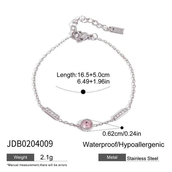 Stainless Steel Round Pink Zirconium Women's Bracelet With Electroplating Geometric Design