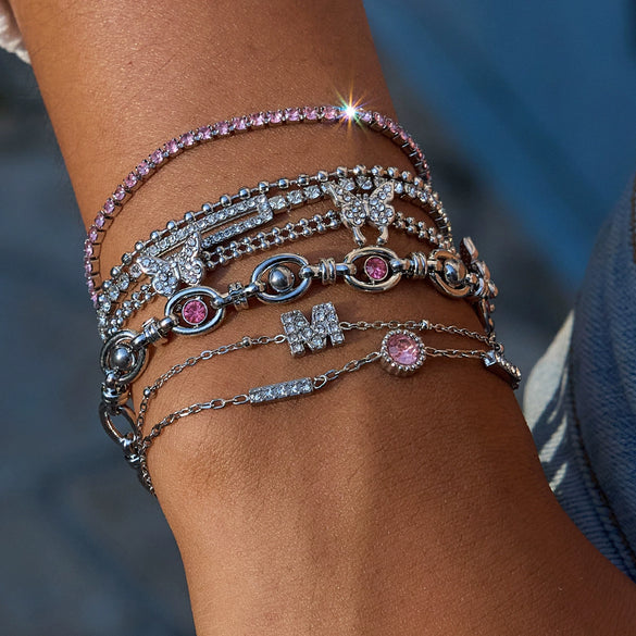 Stainless Steel Round Pink Zirconium Women's Bracelet With Electroplating Geometric Design