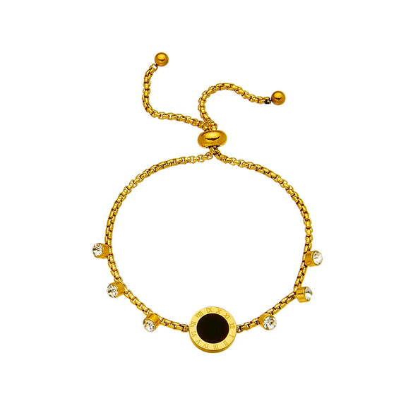 Stainless Steel Round Plate Diamond Chain Pullout Electroplated Women's Bracelet
