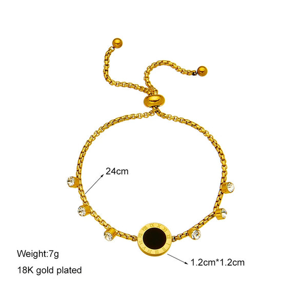 Stainless Steel Round Plate Diamond Chain Pullout Electroplated Women's Bracelet