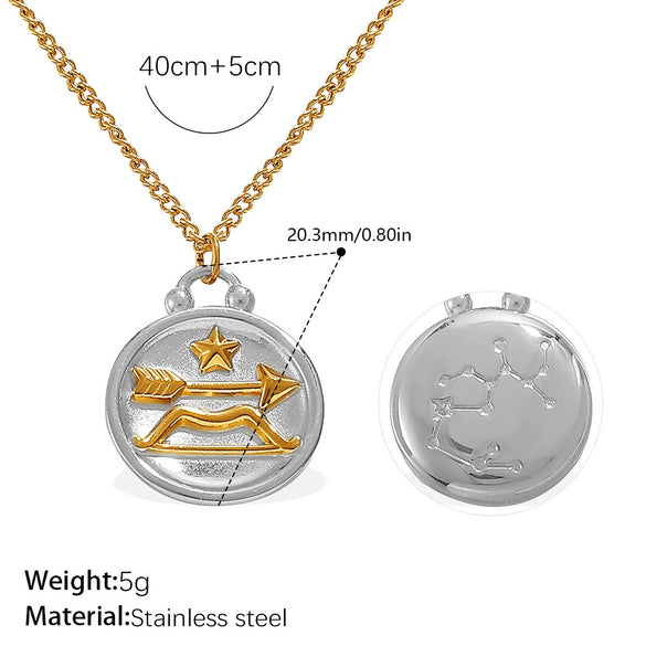 316L Stainless Steel Round Plate Twelve Constellation Pattern Pendant Necklace For Women Electroplated