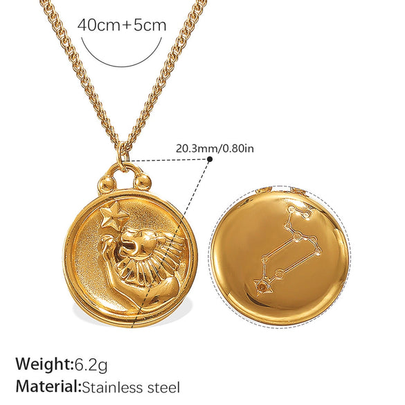 316L Stainless Steel Round Plate Twelve Constellation Pattern Pendant Necklace For Women Electroplated