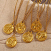 316L Stainless Steel Round Plate Twelve Constellation Pattern Pendant Necklace For Women Electroplated