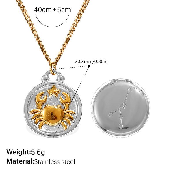 316L Stainless Steel Round Plate Twelve Constellation Pattern Pendant Necklace For Women Electroplated