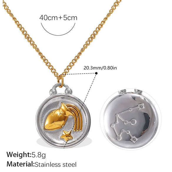 316L Stainless Steel Round Plate Twelve Constellation Pattern Pendant Necklace For Women Electroplated