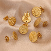 Stainless Steel Round Stud Earrings Irregular Embossed Electroplated Jewelry Accessories