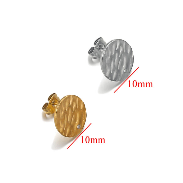 Stainless Steel Round Stud Earrings Irregular Embossed Electroplated Jewelry Accessories