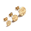 Stainless Steel Round Stud Earrings Irregular Embossed Electroplated Jewelry Accessories