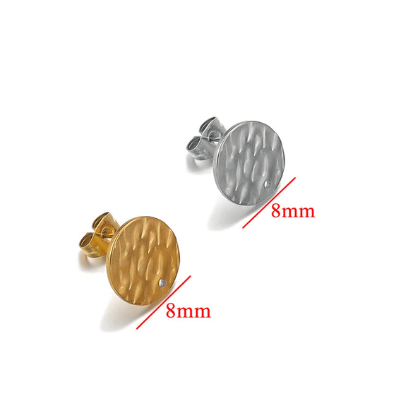 Stainless Steel Round Stud Earrings Irregular Embossed Electroplated Jewelry Accessories